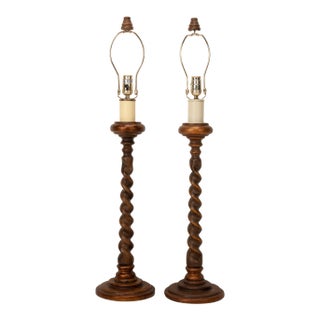 1970s Vintage Barley Twist Table Lamps - a Pair For Sale