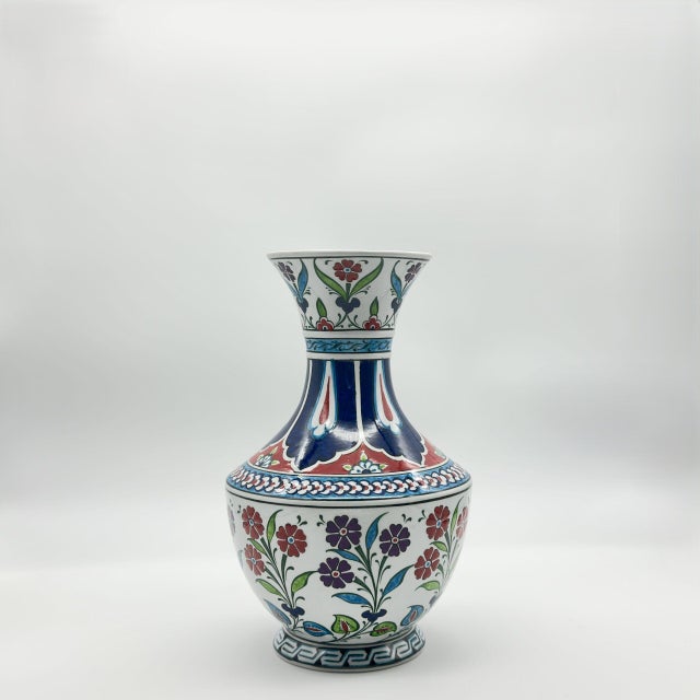 Handmade Ceramic Classic Vase (30cm) – Cobalt Blue Shoulder & Spring Blossoms – Timeless Floral Decor For Sale - Image 6 of 9