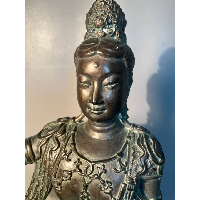 Sculpture Materials 21" Buddha Sculpture Goddess Guan Yin Cold Cast Bronze Over Plaster For Sale - Image 7 of 7