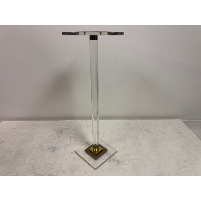 Vintage Metal and Brass Pedestal in Acrylic, 1980s For Sale - Image 4 of 10