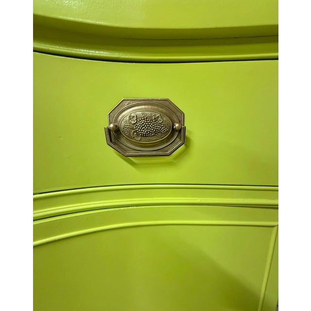 Early 20th Century Vintage Federalist Bow Front Buffet Reimagined in Chartreuse For Sale - Image 5 of 12