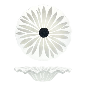 Sydenstricker Glass Black & White Daisy Flower Fused Art Glass Shallow Bowl