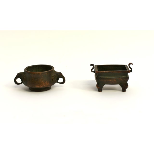 Mid 20th Century Set of 4 Bronze Antique Mini Incense Burner Chinese Censer For Sale - Image 5 of 18