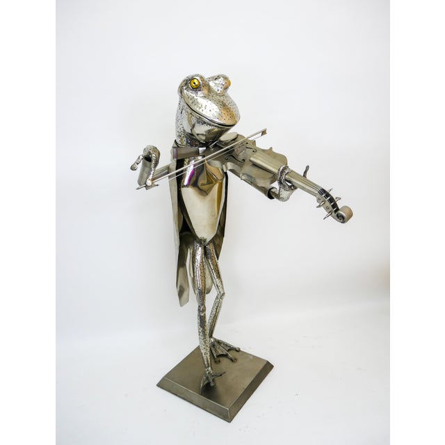 "Frog Violinist" Folk Art Metal Sculpture by James Sauer For Sale - Image 11 of 12