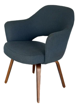 1950s Eero Saarinen for Knoll Executive Armchair With Wood Legs - All Original - Blue