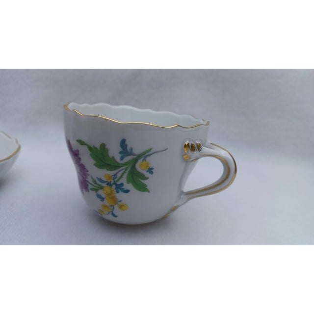 Porcelain Espresso Cup and Saucer with Hand-Painted Aster German Flowers from Meissen, 1950s, Set of 2 For Sale - Image 4 of 10