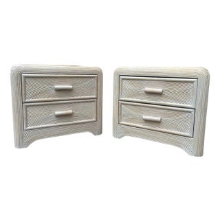 Pair of Coastal Style Split Reed Rattan Nightstands. Circa 1980s For Sale