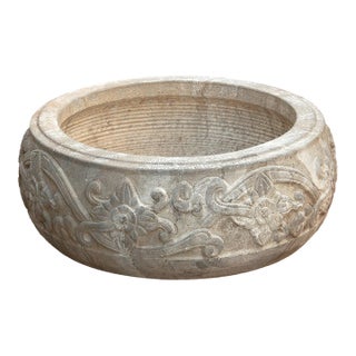Sculptural Floral Motif Stone Vessel For Sale