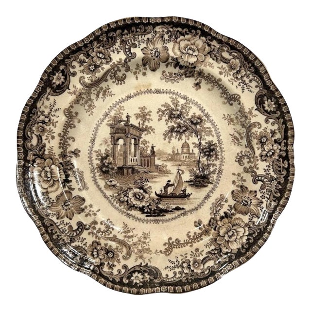 Antique J. Hall & Sons Brown Transferware Plate Chairish