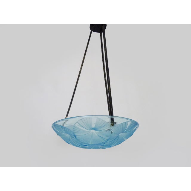 Vintage Art Deco Pendant Light in Blue Glass Paste from Verrerie Dart Degué, 1920s For Sale - Image 6 of 10