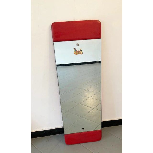 Long Mirror with Side Portions in Sky Fuchsia & Detailed Steel Buttons, 1970s For Sale - Image 9 of 9