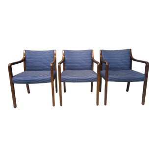 Set of Three Late 20th Century Gunlocke Oak and Upholstered Armchairs For Sale