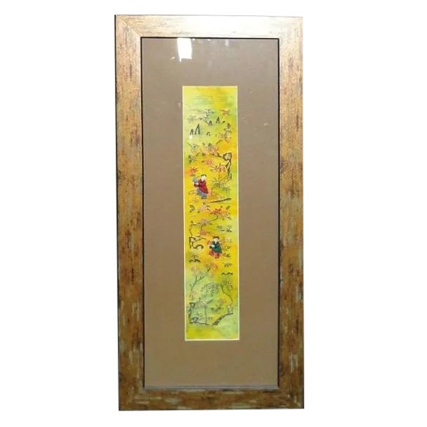 Vintage Hand Embroidered Framed Textile For Sale