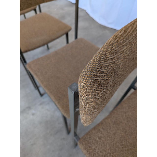 Vintage Industrial Black Metal School Chairs with Brown Fabric Seats, 1970s, Set of 4 For Sale - Image 16 of 18
