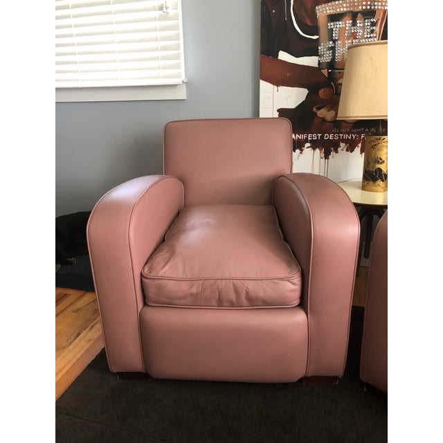 2000 - 2009 Pair of Modern Art Deco Style Leather Club Armchairs For Sale - Image 5 of 6