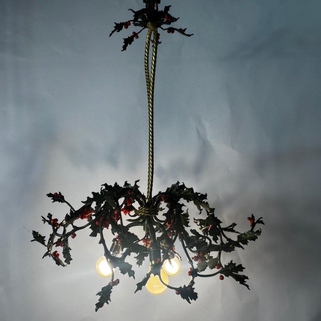 1920s Holly-Shaped Ceiling Lamp in Brass, France, 1920 For Sale - Image 5 of 9