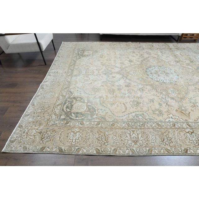 Goldenrod 1970s Vintage Persian Handmade Wool Cotton Beige Area Rug For Sale - Image 8 of 11