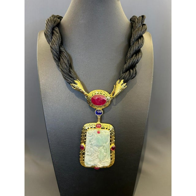 Not Yet Made - Made To Order Bochic “Orient” Ruby, Sapphires & Mint Vintage Jade Necklace Set in 18 K Gold & Silver For Sale - Image 5 of 5