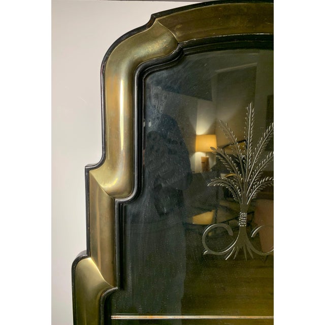 Dramatic Brass and Wood Waterfall Mirror with Etched Plume Design For Sale - Image 4 of 8