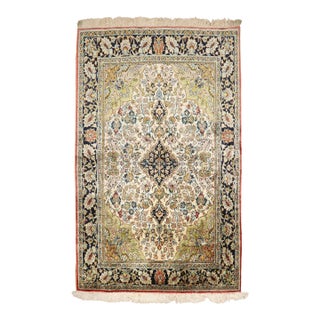Mid 20th Century Zabihi Collection Persian Silk Qum Carpet - 3'7" x 5'4" For Sale