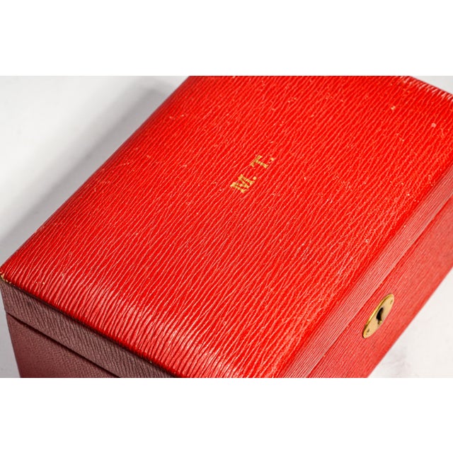 1940s Nice Antique Mark Cross Red Leather Jewelry Box Luxury Case With Lock & Key Home Decor For Sale - Image 5 of 18