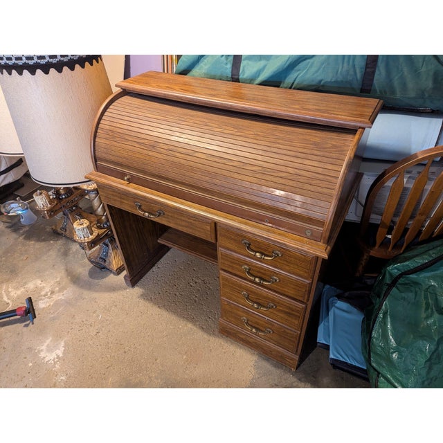 Traditional 1970s Classic Oak Rolltop Desk For Sale - Image 3 of 8