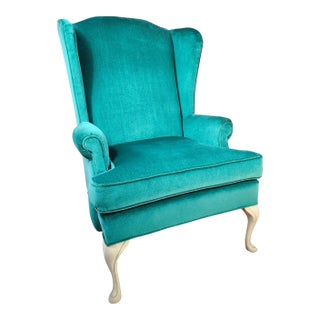 Scalamandre Wuthering Heights Emerald Green Velvet Upholstered Grandfather Chairs of Late 20th Century - 2 Available For Sale