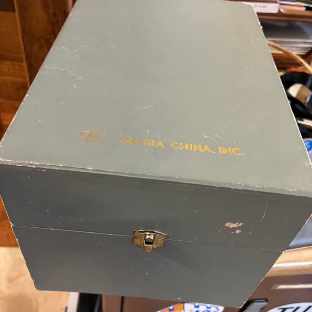 White Vintage Ceramic Okura China, Inc White Vase With Red Flowers, Box Included For Sale - Image 8 of 9