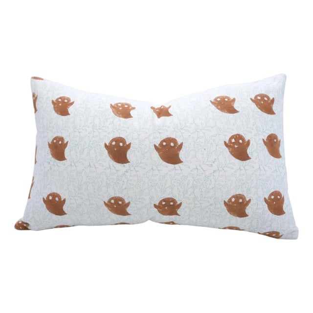 Fabdivine Block Print Cushion Cover Handmade Cotton Halloween Décor, Boho Festive Style Size-14x36- Ghost For Sale