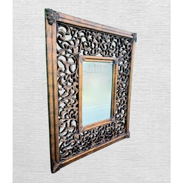 Vintage Monumental Sized Carved Open Filagree Rococo Style Bronze Wall Mirror For Sale In West Palm - Image 6 of 10