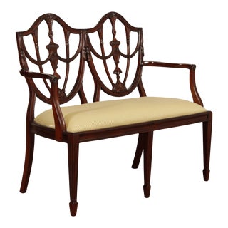 Early 21st Century Hepplewhite Style Carved Mahogany Shield Back Loveseat or Settee For Sale