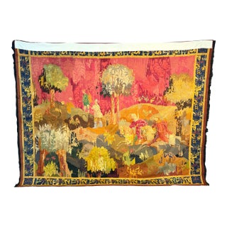 French Verdure Tapestry With Hunt Scene, Figures and Hounds For Sale