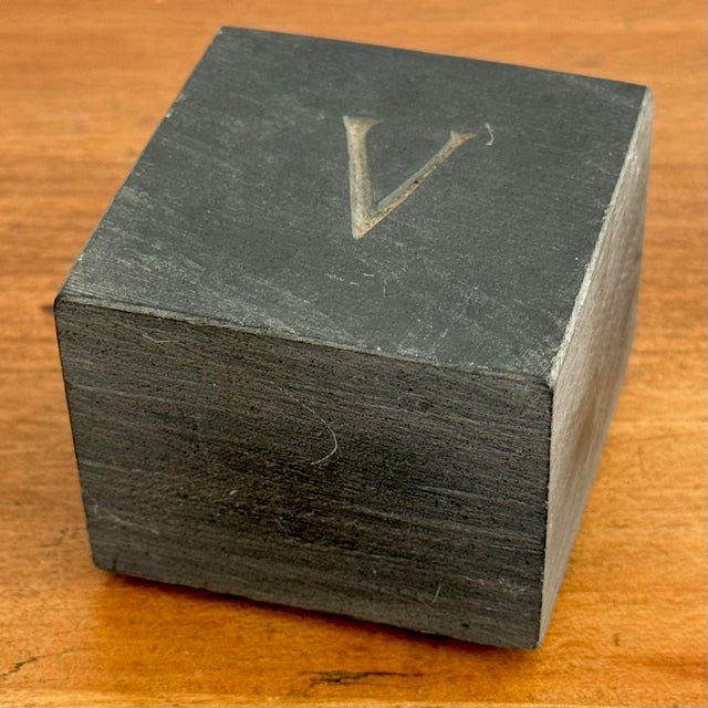 Attractive Modern slate paperweight cube with initial “V”. Has rubber feet to protect your desktop. Most items found at...