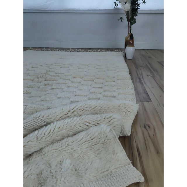 Handwoven Ivory Checkerboard Wool Moroccan Beni Ourain Rug For Sale - Image 15 of 18