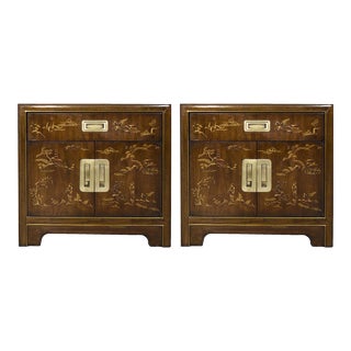 1970s Hollywood Regency Chinoiserie Dynasty Collection Campaign Nightstands by Drexel Heritage - a Pair For Sale
