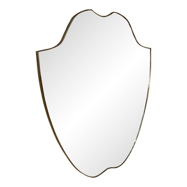 Italian Mid-Century Brass Framed Shield Wall Mirror, 1950s For Sale