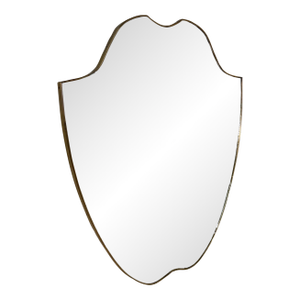 Italian Mid-Century Brass Framed Shield Wall Mirror, 1950s