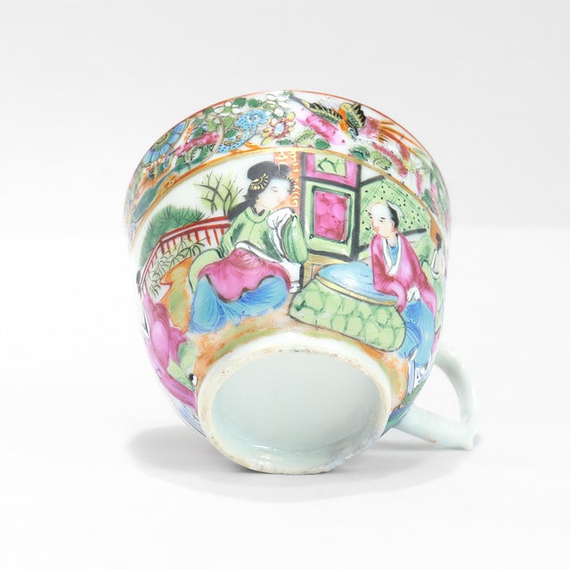 Antique Chinese Export Porcelain Rose Mandarin Tea Cup & Saucer For Sale - Image 11 of 18