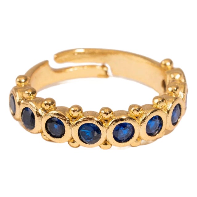 Majestic Sapphire Adjustable Gold Statement Ring, Size 8 For Sale