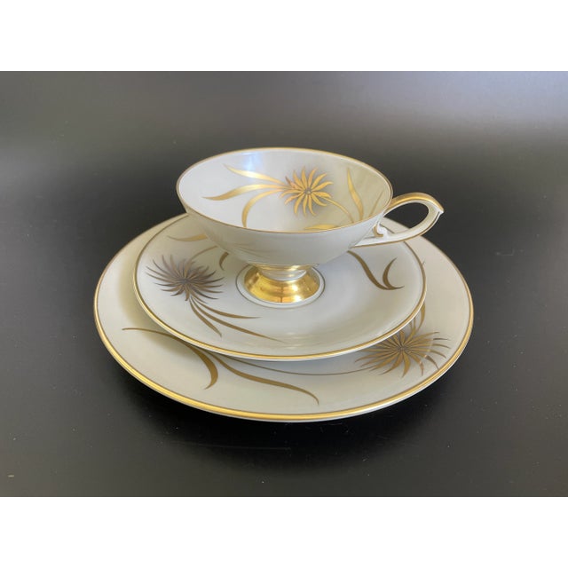 Edelstein Bavaria 18258 Heavy Gold Gilt Flower Tea Set Trio - Teacup, Saucer and Plate For Sale - Image 13 of 13