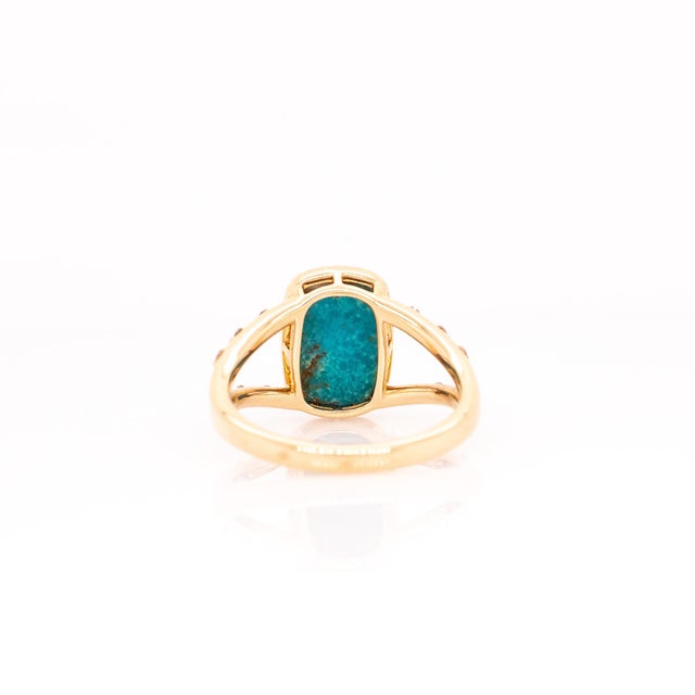 2.4Ct Turquoise Ring With Earth Mined Diamond Accents: Solid 14k Gold, Size 6.75 For Sale In Columbus - Image 6 of 6