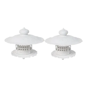 1960s White Gloss Enamel Cast Iron Pagoda Garden Lanterns - a Pair