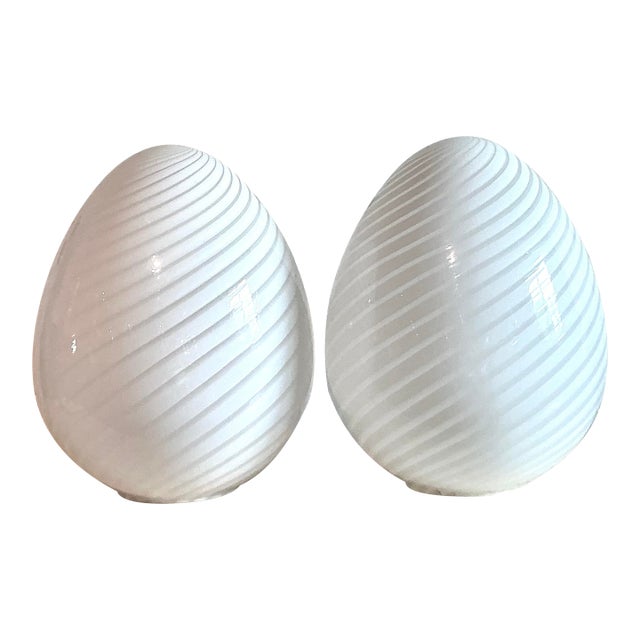 Vintage Italian Swirl Glass Egg Lamps After Murano - A Pair For Sale