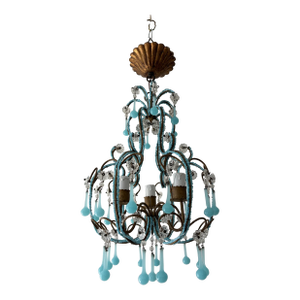 Blue Opaline Drops Beaded Chandelier, Circa 1920