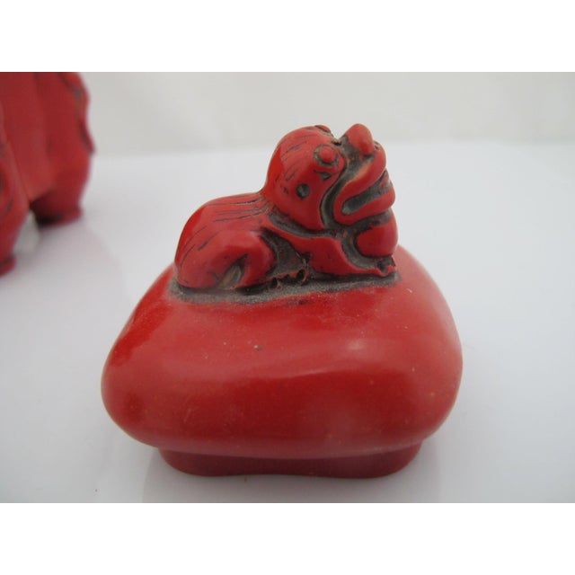 Paint Chinese Red Lacquer Climbing Foo Dog Finial Lid Decorative Teapot For Sale - Image 7 of 11