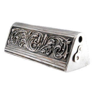 Toothpick Holder in Embossed Silver with Acanthus Leaves on Both Sides For Sale