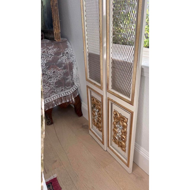 Wood Set of 4 Vintage European Style Gilt Architectural Panels With Metal Mesh For Sale - Image 7 of 10