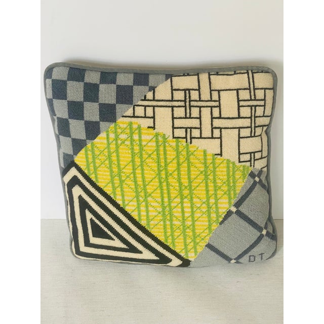 Art Deco Vintage Needlepoint Abstract Art Deco Pillow, Signed For Sale - Image 3 of 6