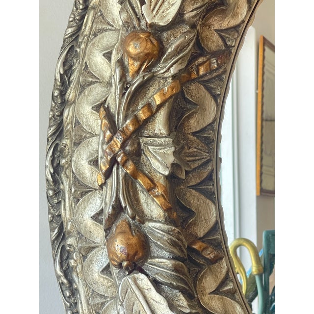 Vintage Silver& Gilt Carved Large Round Wall Mirror For Sale - Image 4 of 12