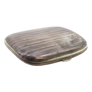 Guilloche Silver Cigarette Case with Curved Bands and Gilt Interior For Sale